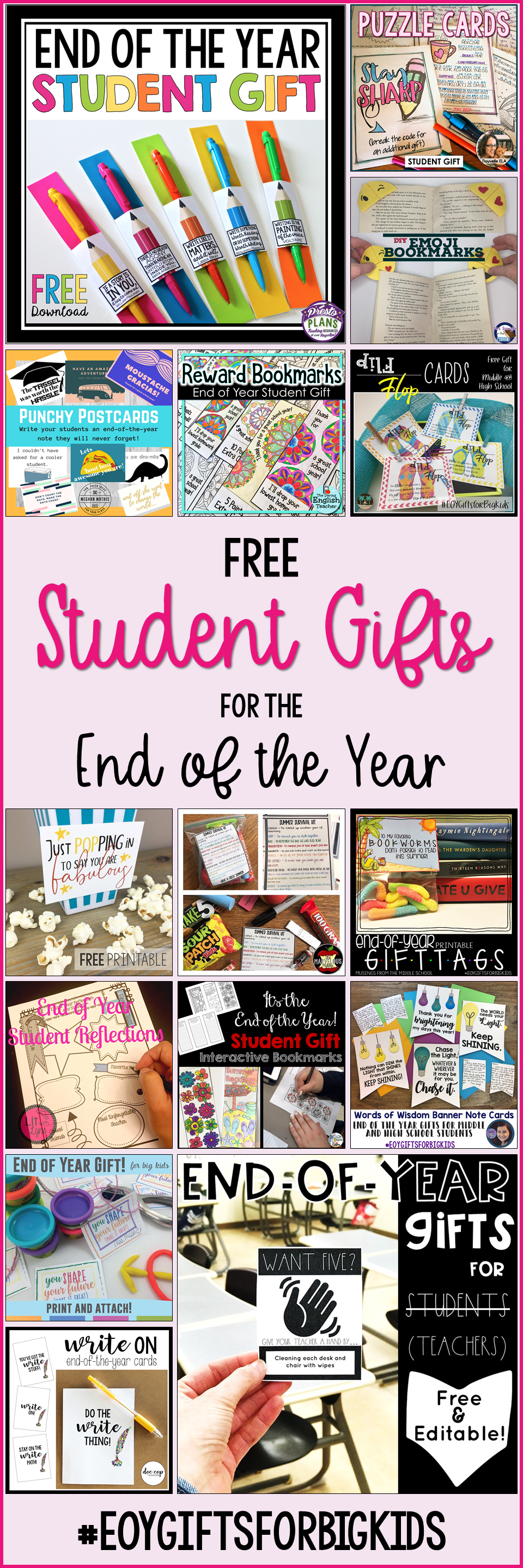 Free End of the Year Gifts for Secondary Students. (resource round-up at teachnouvelle.com)