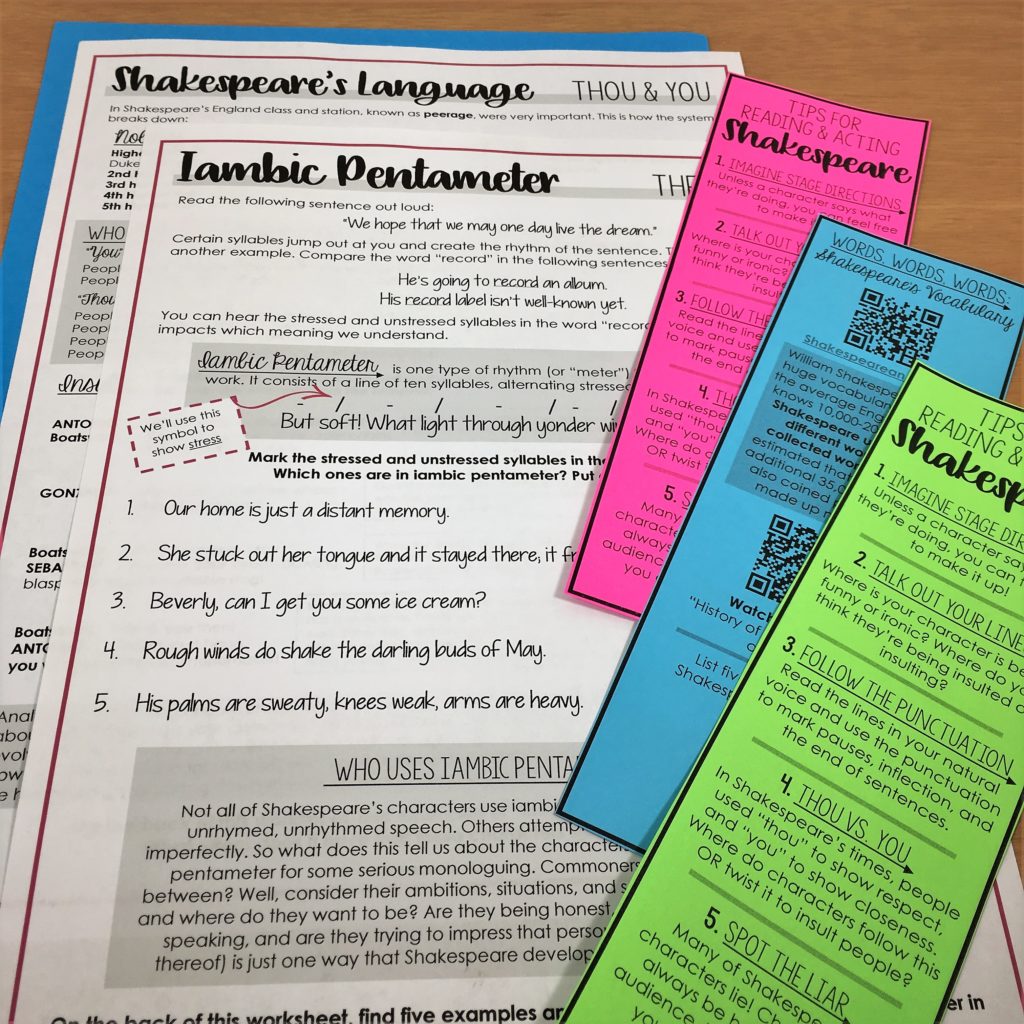 Shakespeare's Language Worksheets and Bookmarks preview