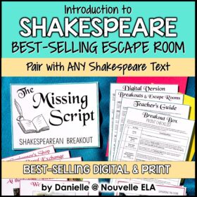 Introduction to Shakespeare escape room that pairs with any shakespeare text available in digital & print