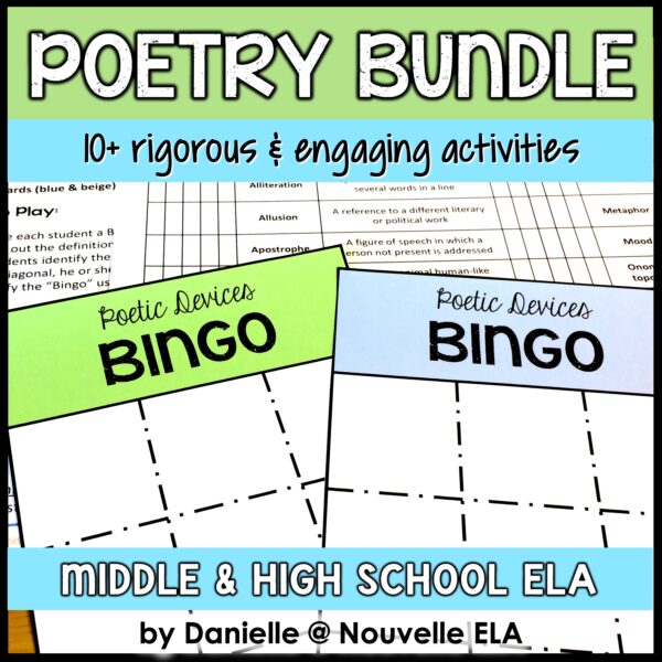 Poetry Activities Bundle with Poetic Devices BINGO pictured