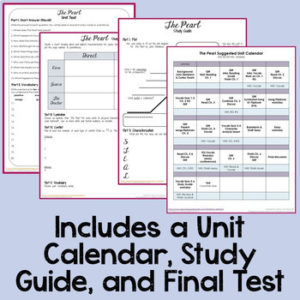 The Pearl Unit Bundle image previews the calendar, study guide, and final test