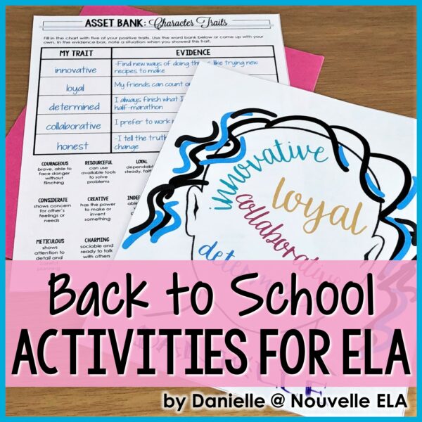 the text "Back to School Activities for ELA" lays over examples of student work