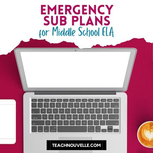emergency middle school sub plans for ELA written above a blank laptop