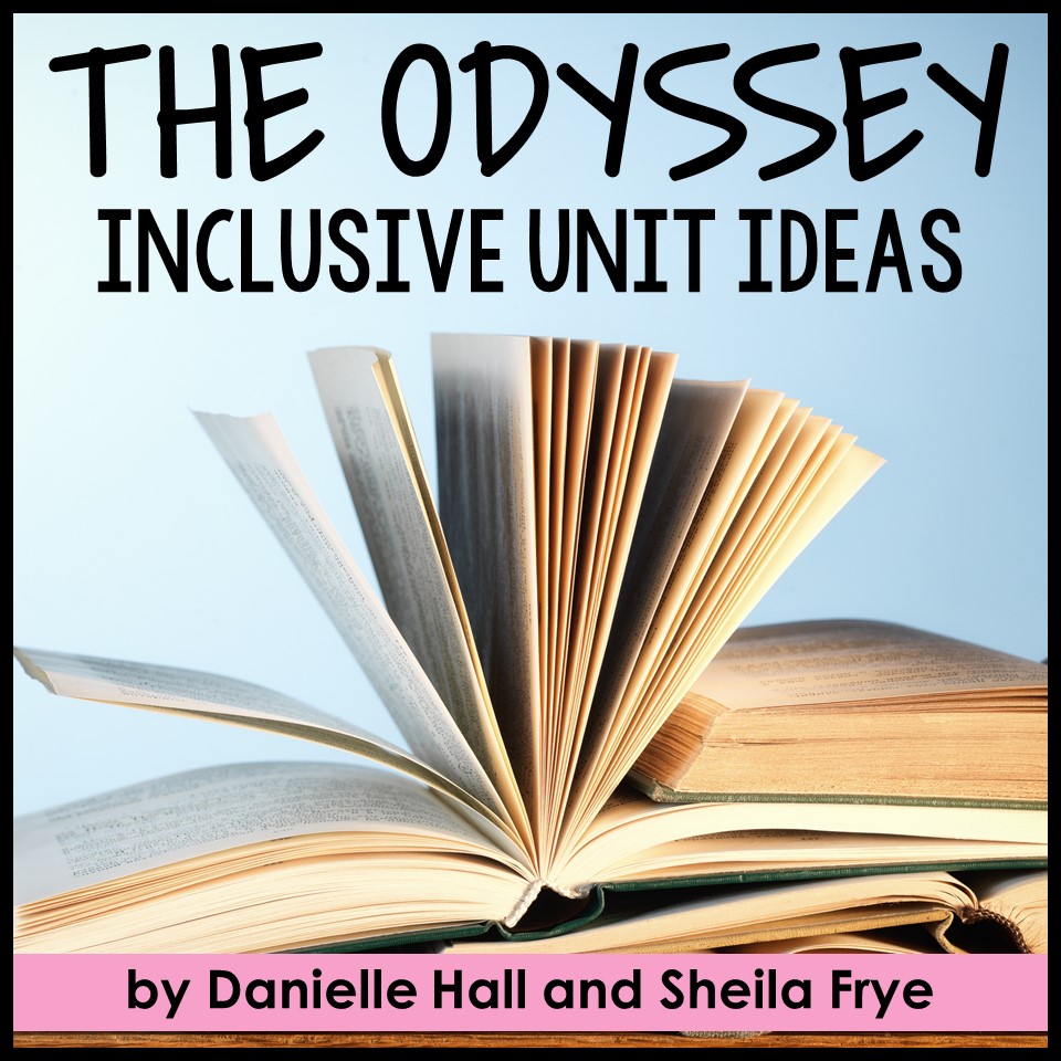 The Odyssey Unit Inclusive Text Pairings with an open book pages spread mid-air