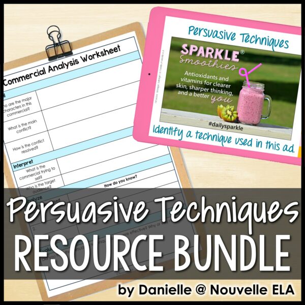 persuasive techniques bundle with worksheet and ad examples