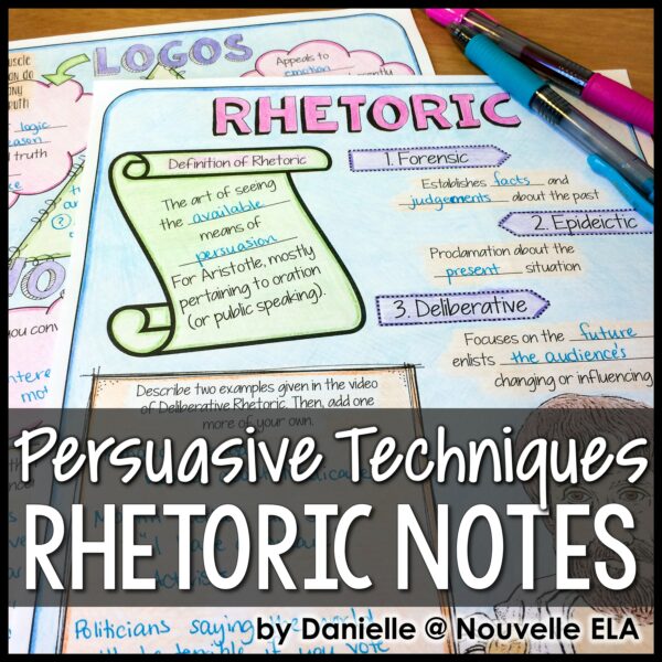 Introduction to rhetorical appeals persuasive techniques rhetoric notes - sketch and doodle notes colored in in the background