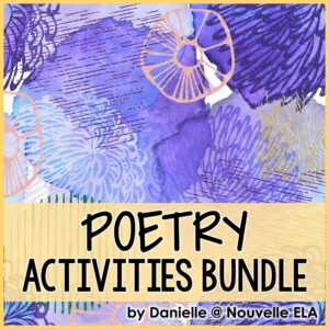 poetry activities bundle rests atop an array of purple graphic designs