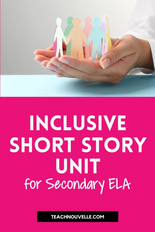 Inclusive Literature for a Short Story Unit with a person's hands holding a group of paper cut outs