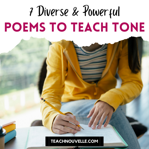 7 Diverse & Powerful Poems to Teach Tone with a student wearing a yellow jacket writing in a notebook