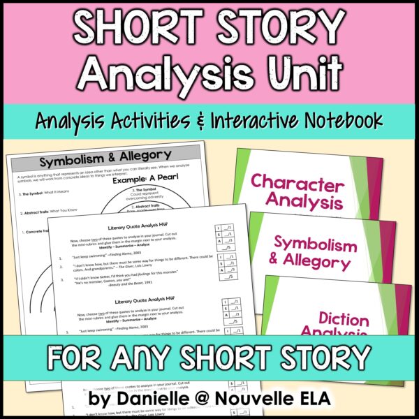 Short story unit ISN Cover with analysis activities and interactive notebook for any short story