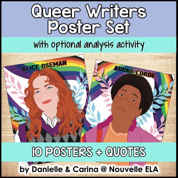 Queer Writers Classroom Poster Set Cover featuring Alice Oseman and Audre Lorde posters