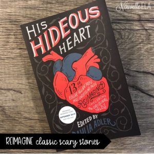 Photo of the book "His Hideous Heart" edited by Dahlia Adler on a wood background